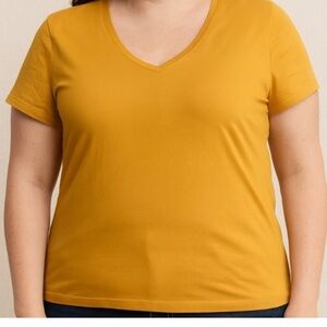 Ava & Viv Mustard Short Sleeve V-Neck Top